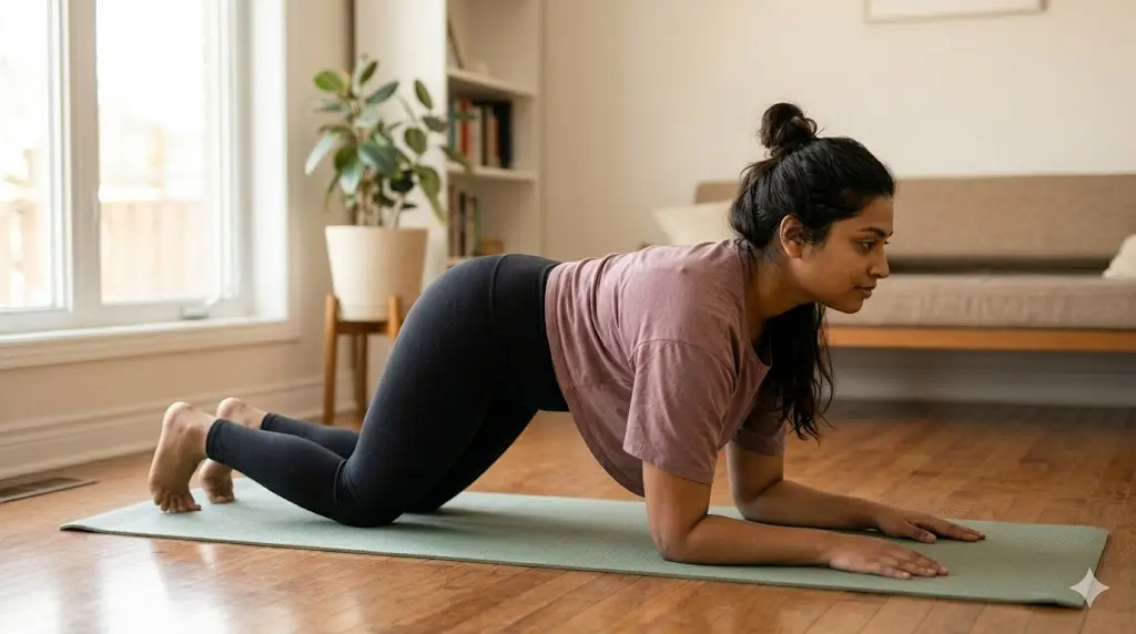 modified-plank-hold-as-pilates-for-pcos-belly-at-home-for-beginners